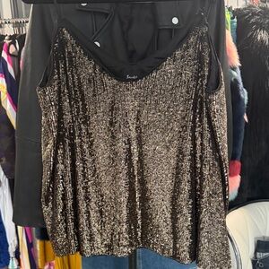Bardot Black and Gold Sequin Blouse